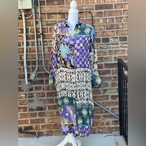 Free People Multicolor Patchwork Long Sleeve Dress